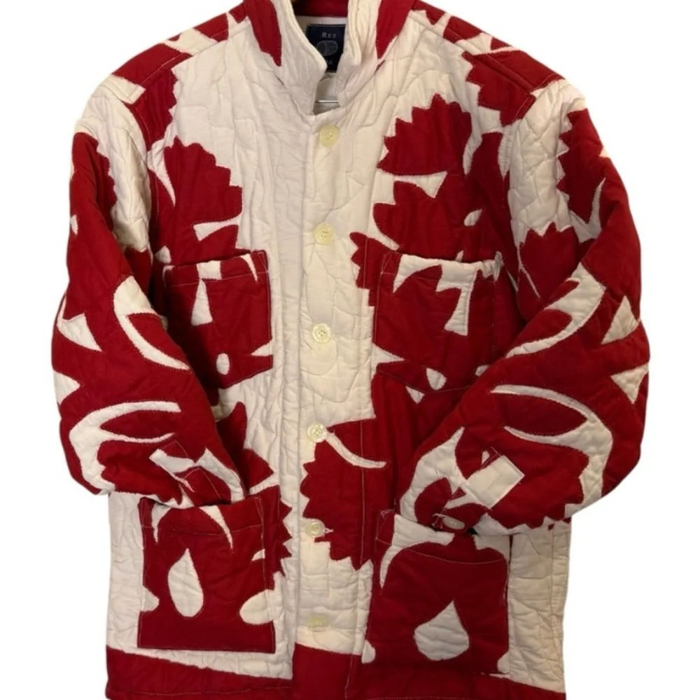 Res Ipsa Aspen OOAK Repurposed Red and White Quilted Jacket sz M - Picture 1 of 9